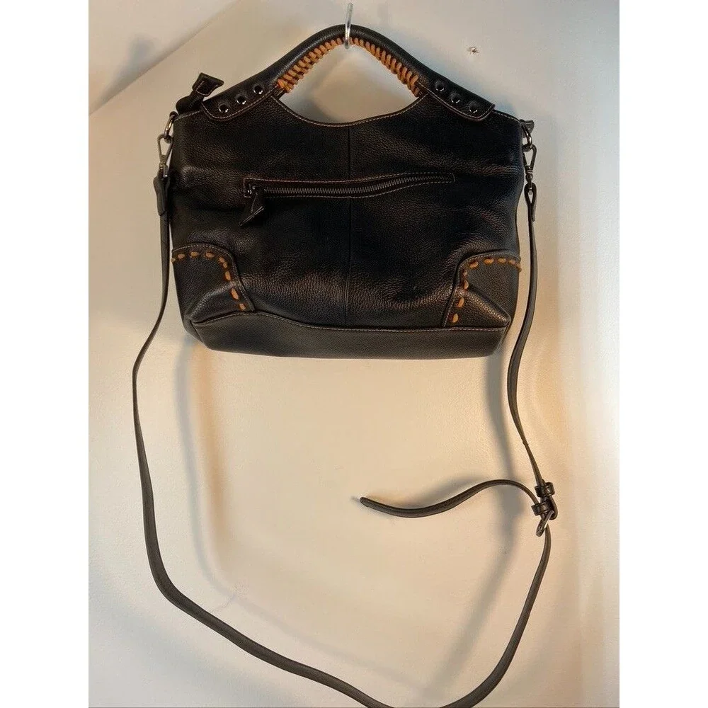 HESHE WOMENS BLACK PEBBLE LEATHER CROSSBODY STUDS AND STICHTING ACCENTS 14.5 X 9